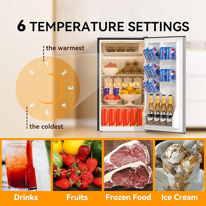 Frestec 3.2 Cu. Ft. Mini Fridge with Freezer Small Refrigerator, for Bedroom, Single Door, Energy Saving, Low Noise, Mini Fridge for Office (Grey)