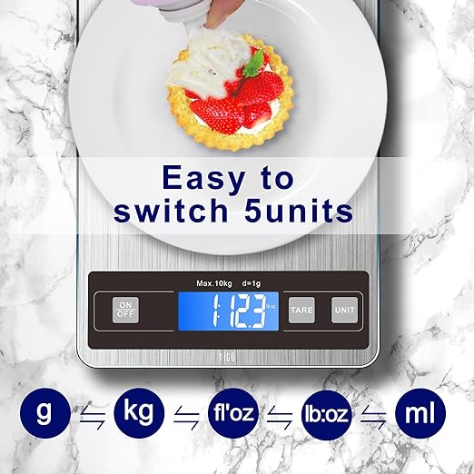 hito Food Scale 33lb Digital Kitchen Scale Rechargeable Waterproof Weight Grams and oz 1g/0.1oz Precise, for Weight Loss, Cooking and Baking, Ash Silver