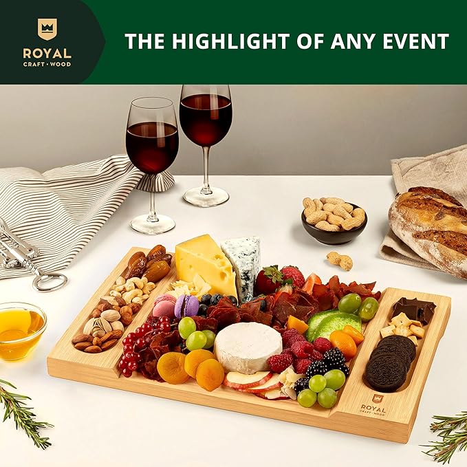 ROYAL CRAFT WOOD Charcuterie and Cheese Board - Large Bamboo Cheese Board - Serving Tray Platter - House Warming Gifts New Home, Gifts for Dad Fathers Day Dad Gifts from Daughter Son Wife - 15.5"x10"