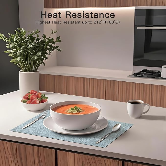 DOLOPL Placemats Set of 8, Reversible Wipeable & Heat Resistant Place Mats, Modern Faux Leather Table Mats for Kitchen, Neutral Waterproof Tablemats for Dining Table Decor, Wedding, Party(Dusty Blue)