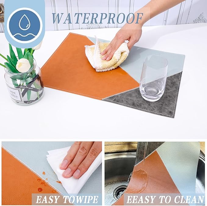 Faux Leather Placemats Set of 6 Waterproof,Reversible Geometric Pattern PU Placemat for Dining Table,Heat Resistant Wipeable Anti Slip Washable Table Mats,Modern Table Protectors