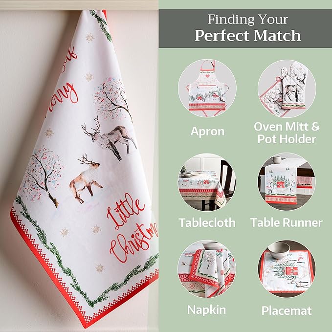 Maison d' Hermine Kitchen Towels Set of 3 100% Cotton 20" x 27.5" Reusable Cloth Tea Dish Towels Absorbent with Hanging Loop for Kitchen Dining Thanksgiving Christmas Decorations (Rural Christmas)