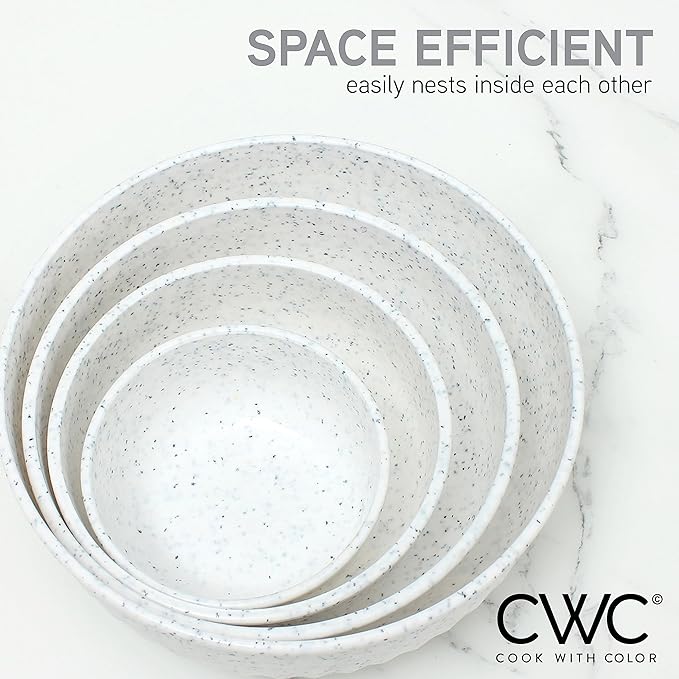 COOK WITH COLOR Prep Bowls with Lids- Wide and Deep Nesting Plastic Small Mixing Bowl Set with Lids, 8 Piece Set - Wide Bowls, Speckled White