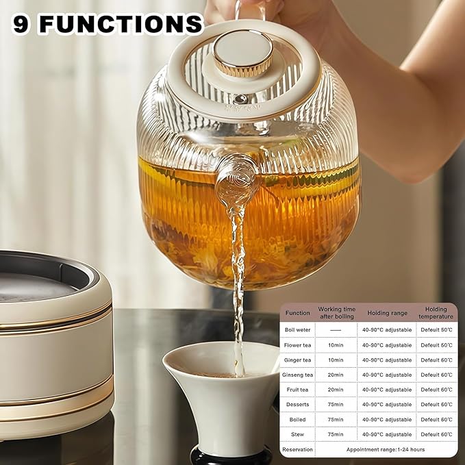 1L Glass Electric Kettle with Fast Boiling & Keep Warm,LED Display,BPA-Free Health Pot,Microcomputer Control Electric Tea Kettle,Boil-Dry Protection for Home,Office,Dorm(110V)