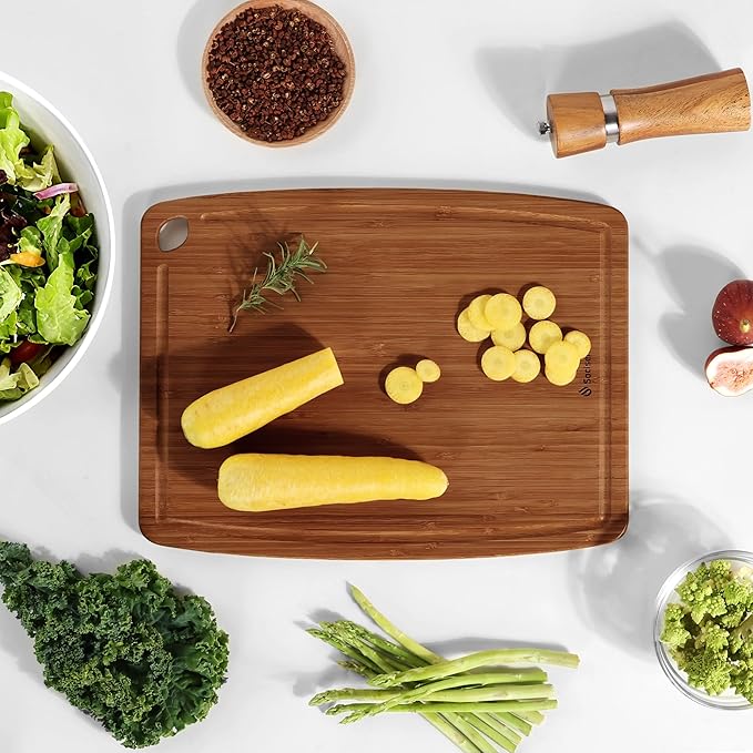 Dishwasher Safe Bamboo Cutting Boards Durable Lightweight Wood Cutting Board for Busy Kitchen, Easy Clean Wooden Chopping Boards with Juice Groove Set of 3 (L+M+S)
