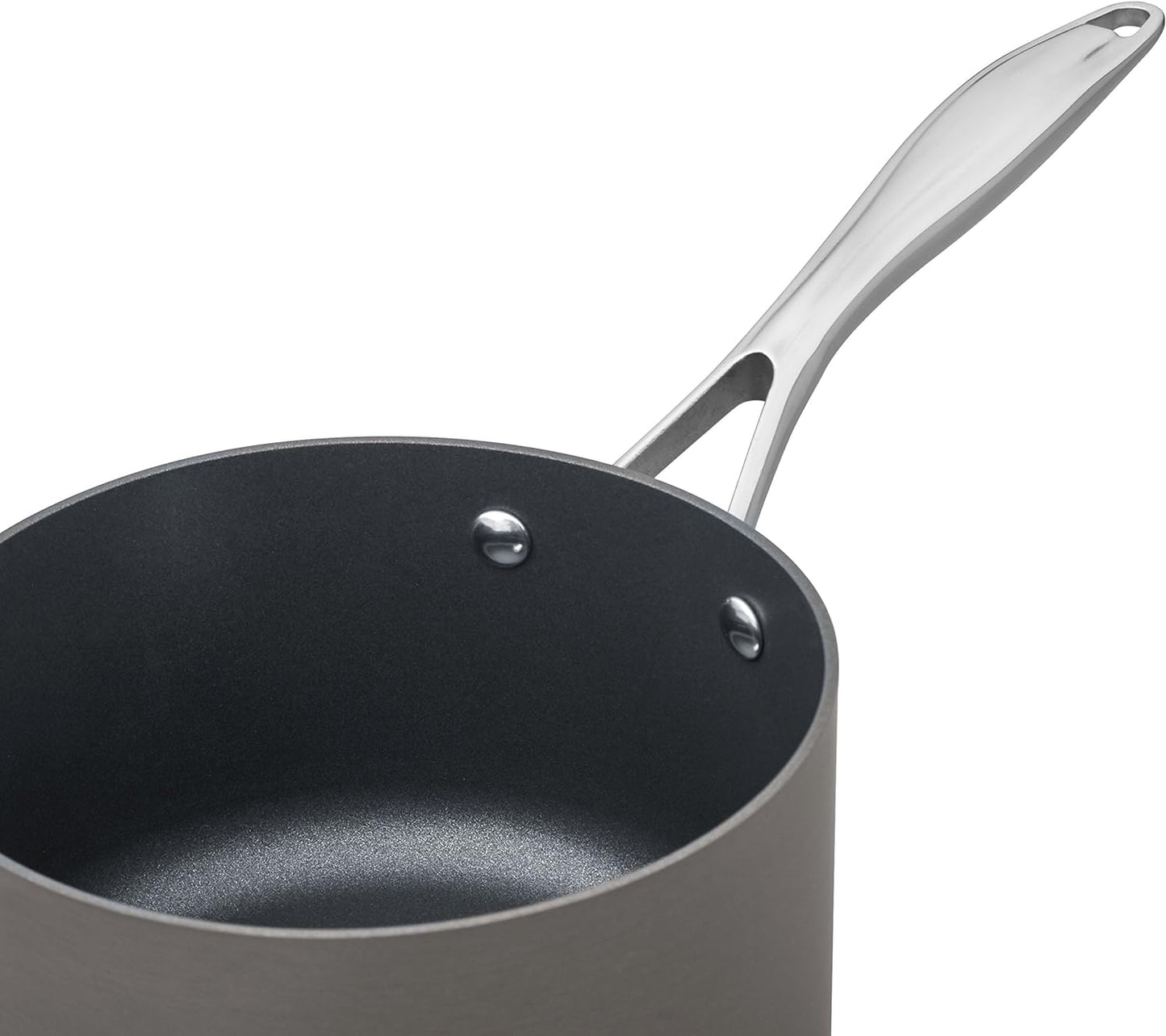 Amazon Basics Mini Sauce Pan With Lid, 1.9 Quarts, Hard-Anodized Non-Stick Aluminum, Gray (Previously Stone & Beam brand), pack of 1