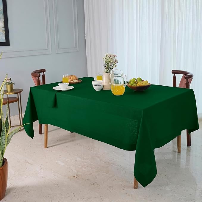 D'Moksha Homes Linen Tablecloth 60 x 126 Inch - 100% Pure Linen Forest Green Tablecloth for Rectangle Tables - Machine Washable Table Cloth for Fall, Autumn and Halloween