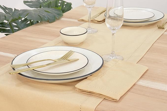 PurpleEssences Set of 6 Hemstitch Cloth Dinner Napkins 100% Cotton - Soft Durable Washable - Ideal for Wedding Christmas Holiday Winter - Perfect Everyday Use Table Linen 18x18 - Beige
