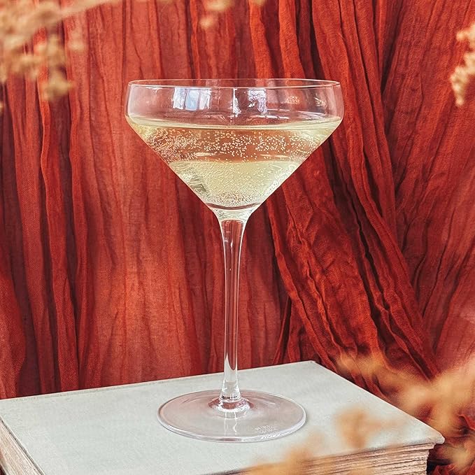 PURE MORA The Remy Coupe - Set of 4, 8oz Handblown Premium Crystal Martini Glasses for Cocktail, Gin & Tonic, Cosmopolitan, Manhattan, Bar, Fancy Mixology, etc. Modern Angle Drinking Glassware