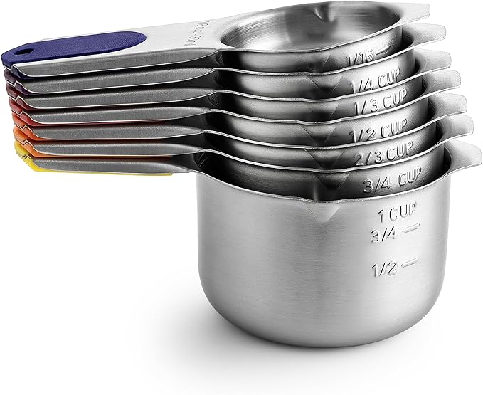 Spring Chef Magnetic Stainless Steel Measuring Cups, Patented, Kitchen Tools with Easy to Read Markings for Measuring Dry or Liquid Ingredients, Set of 7, Mountain Sunrise