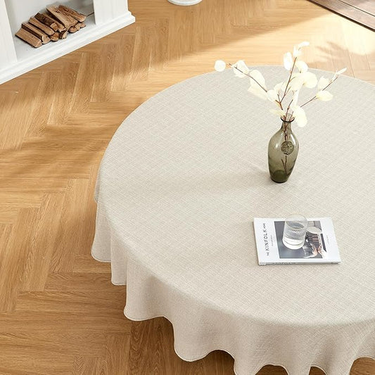 BALCONY & FALCON Round Tablecloth Washable Wrinkle Resistant and Water Proof Table Cloth Decorative Linen Fabric Tablecloths for Dining Parties Kitchen Wedding and Outdoor Use (Beige, 70" Round)