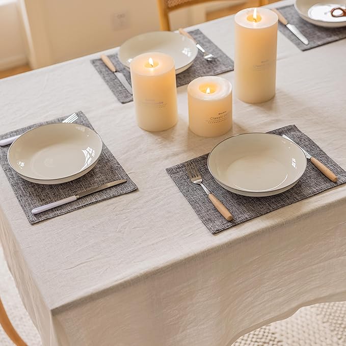 Home Brilliant Linen Placemats Set of 6 Heat Resistant Washable Placemats for Parties Buffet Dinner, 13 x 19 inches, Ash Grey