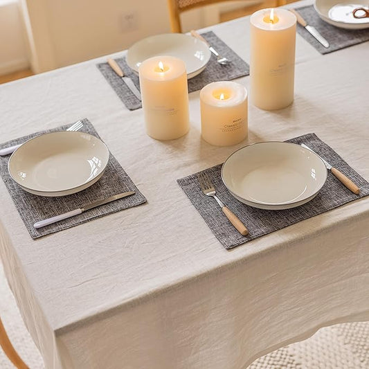Home Brilliant Linen Placemats Set of 6 Heat Resistant Washable Placemats for Parties Buffet Dinner, 13 x 19 inches, Ash Grey