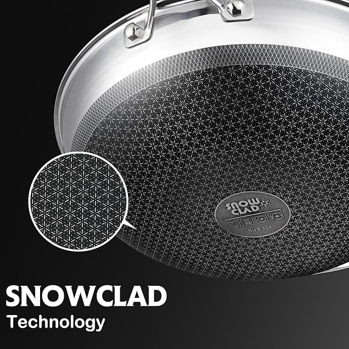 Wok, 13 Inch Hybrid Woks & Stir-fry Pans Nonstick, Non Toxic Stainless Steel Wok Pan with Lid, Dishwasher Induction Oven Broiler Safe, PFOA Free Cookware Non Stick