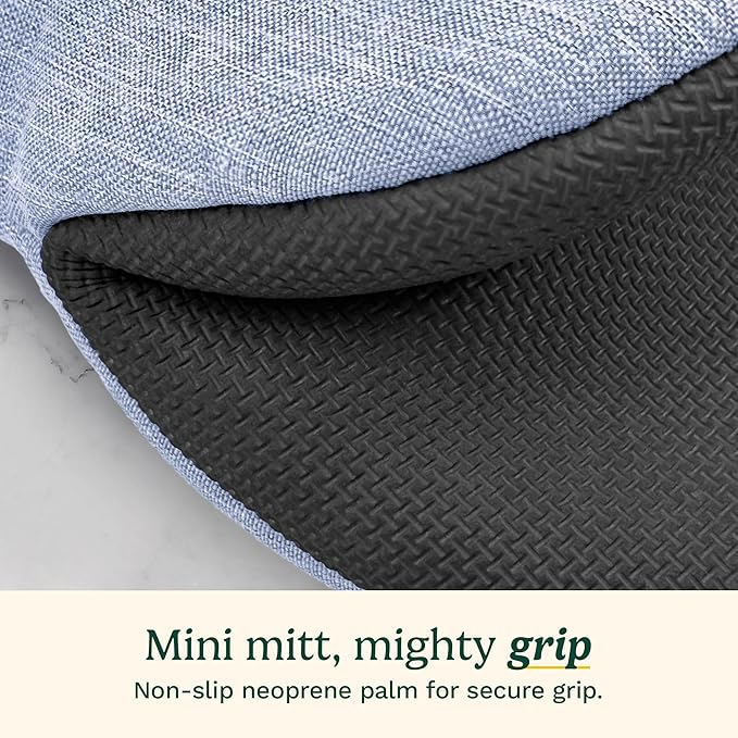 Cuisinart Mini Oven Mitts – 5.5” x 7” Heat-Resistant Kitchen Mitts for Oven with Non-Slip Neoprene Palm, Cotton Filling, and Fabric Loop – Durable Oven Mitt Set for Cooking & Baking (Light Blue)