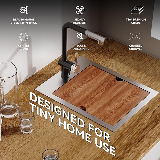 TORVA Kitchen Bar Sink, 13x17inch RV Kitchen Sink, 16 Gauge Stainless Steel Topmount Single Bowl Sink with Cutting Board - 6 Inches Deep Bar/Prep Basin