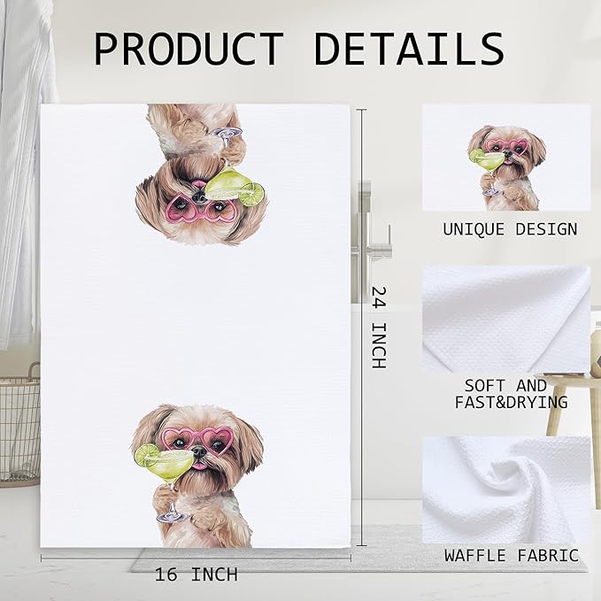 Cabana Bro Shih Tzu Gifts Kitchen Towels, Shih Tzu Gifts for Women Decorative Hand Towels for Bathroom, Funny Lion Dog Chow Chow Cocktail Tequila Dish Tea Towels for Kitchen, 16x24 Inch