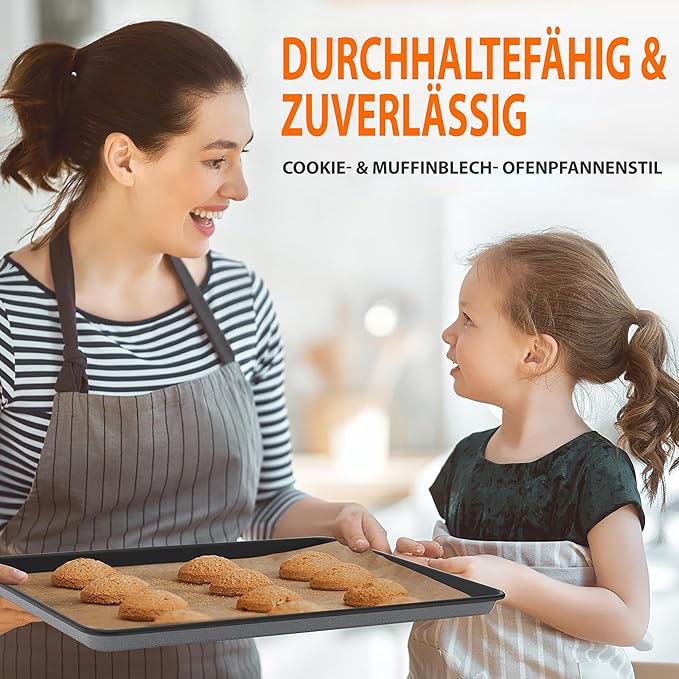 NutriChef 8-Piece Nonstick Stackable Bakeware Set - PFOA, PFOS, PTFE Free Baking Tray Set w/Non-Stick Coating, 450°F Oven Safe, Round Cake, Loaf, Muffin, Wide/Square Pans, Cookie Sheet (Gray)