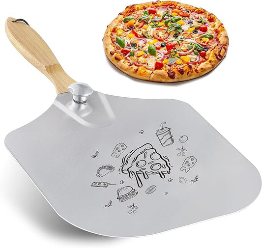 12 inch Metal Pizza Peel, HIA Aluminum Pizza Spatula Paddle Shovel with Foldable Wooden Handle, Great for Oven and Homemade Pizza