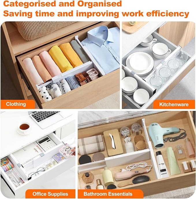 5 Pack Drawer Dividers Clothes Adjustable Dresser Organizers, Expandable Drawer Separators for Dresser, Bedroom, Kitchen and Office Storage, 4" High/11-17 Long