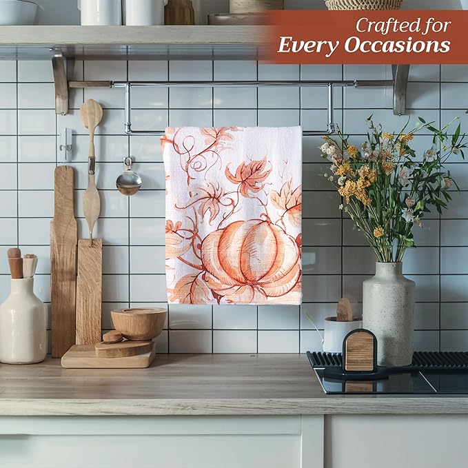 Maison d' Hermine Kitchen Towels Set of 3 100% Cotton 20" x 27.5" Reusable Cloth Tea Dish Towels Absorbent with Hanging Loop for Kitchen Dining Thanksgiving Christmas Decorations (Giving Thanks)