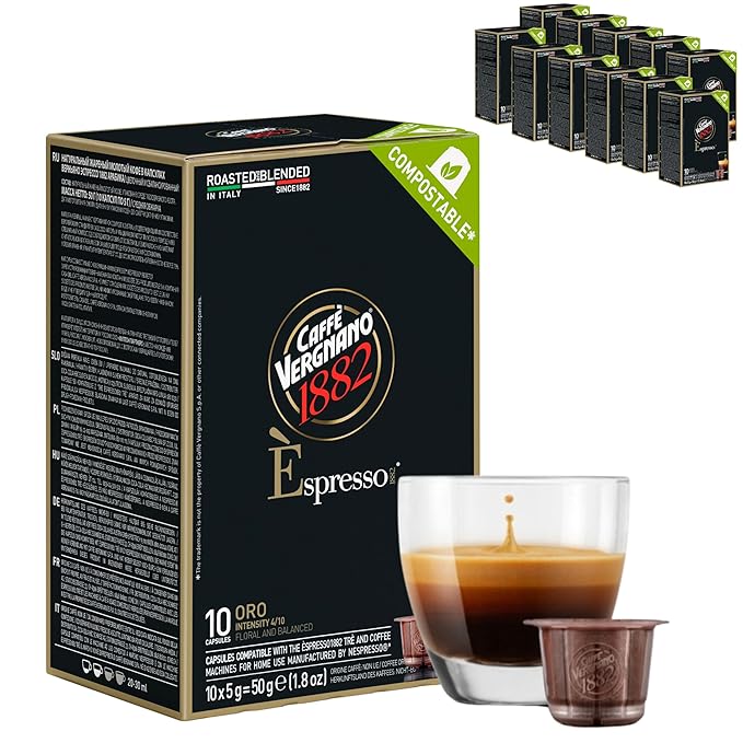 Caffe' Vergnano 1882 120 Count Oro Original Line Machine Compatible, Compostable Expresso Capsules, Arabica Medium Roast Coffee Pods with notes of Vanilla and Milk Chocolate, Intensity 4/10