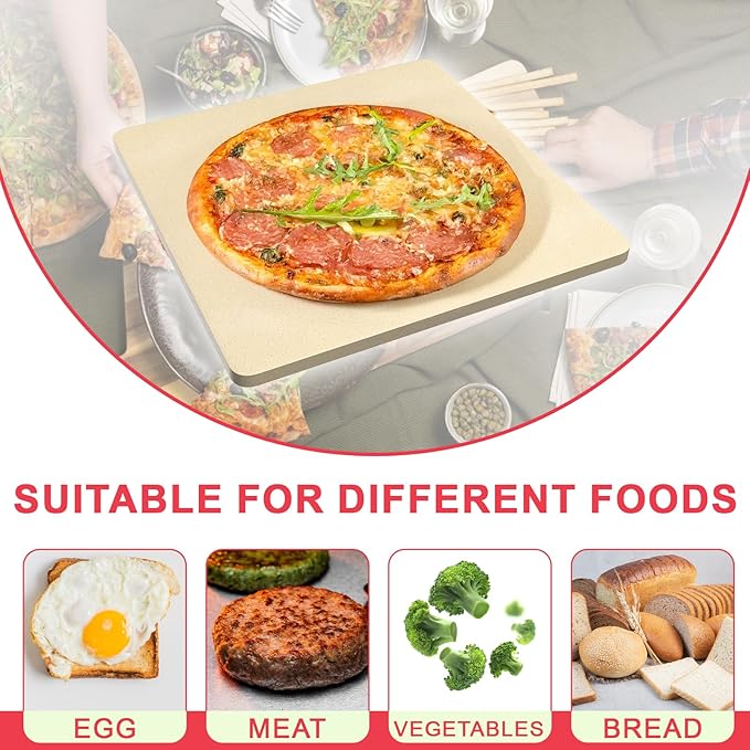 16 Inch Square Pizza Stone for Ninja FlexFlame Grill and Oven, Universal Large Ceramic Stone with Pizza Peel & Plastic Scraper for Ninja Flex Flame Accessories, Kit for Cooking Bread, Calzones & More
