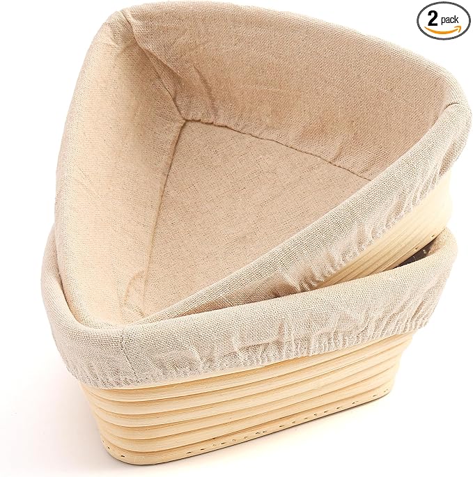 Triangle Bread Proofing Basket - Sourdough Basket, Rattan - Starter Kit for Baking Triangle Loaves- Gift Set
