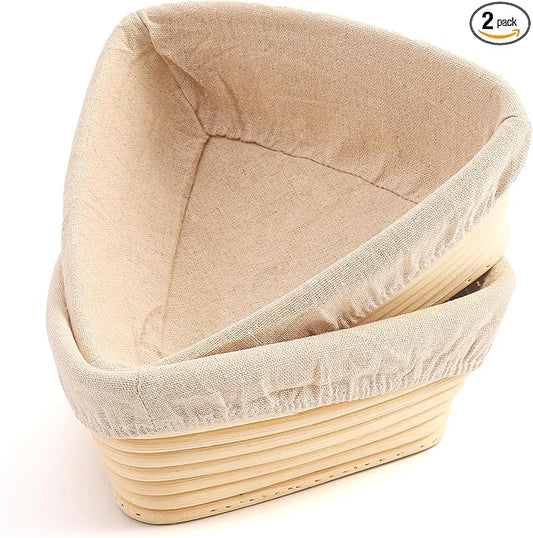 Triangle Bread Proofing Basket - Sourdough Basket, Rattan - Starter Kit for Baking Triangle Loaves- Gift Set