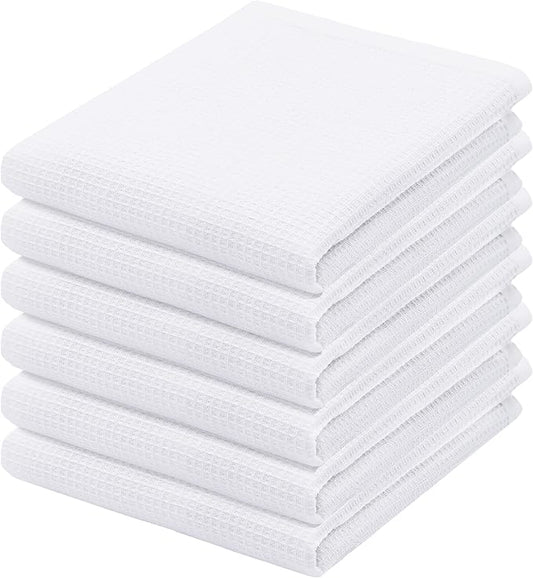 PurpleEssences Waffle Weave Kitchen Towel, 100% Cotton - 15 x 25 Inches, with Hanging Loop Ultra Soft Absorbent Quick Drying Dish Cloth, Tea and Hand Towels, 6 Pack - Fall Thanksgiving - White