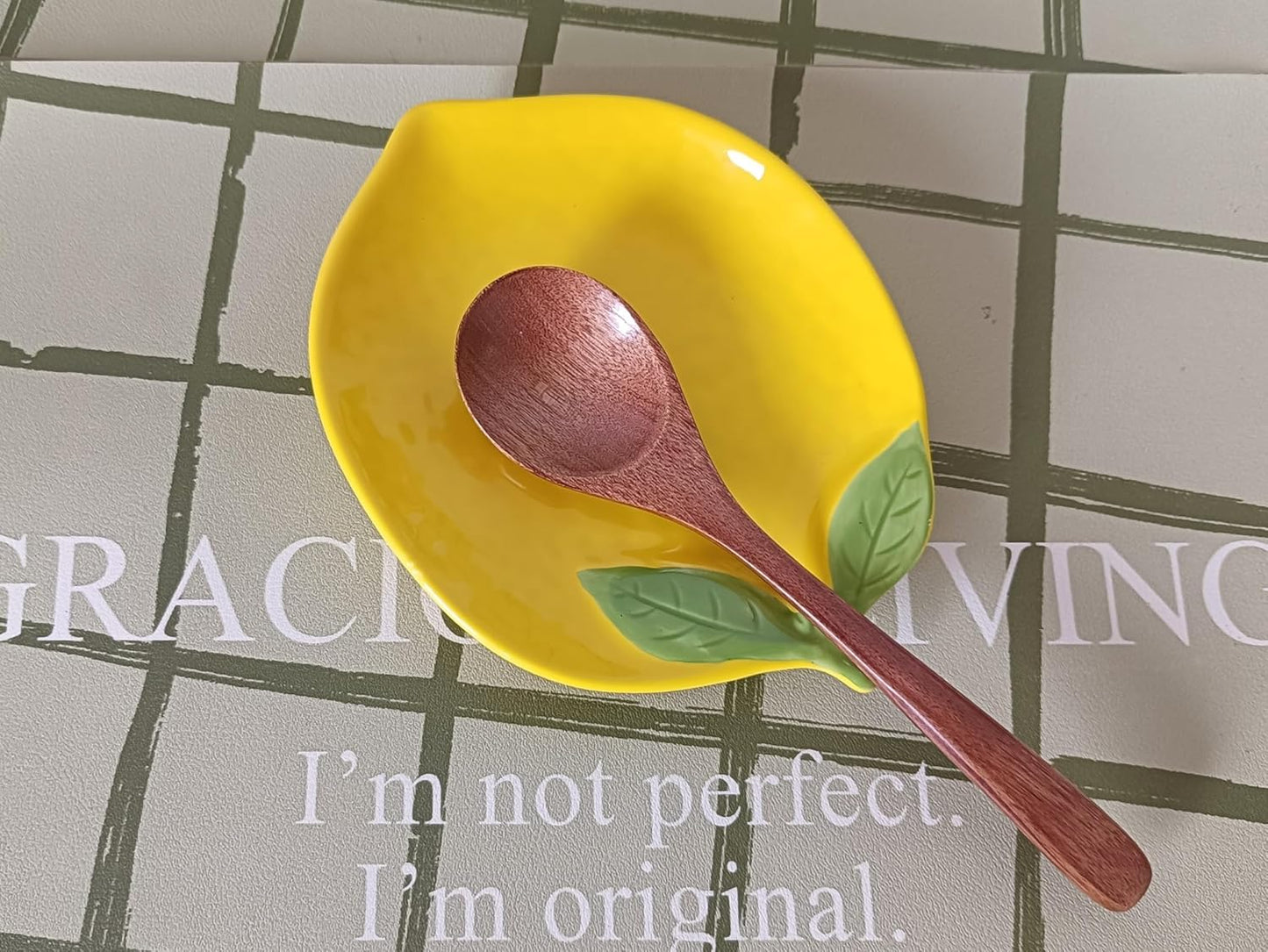Cute Ceramic Spoon Rest & Holder for Stove Top, Lemon Shaped Coffee & kitchen Spoon Rest & Holder for Kitchen Counter, Stove & Cooking Spoon Holder for Ladle & Utensil & Spatula & Tong Rest (Yellow)