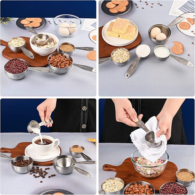 Smithcraft Measuring Cups and Spoons, 12 Piece Metric & US 18/8 Stainless Steel Measuring Cup and Spoon Set, Dry Metal Measuring Cups Spoons & Leveler & Measure Equivalents for Kitchen & Baking