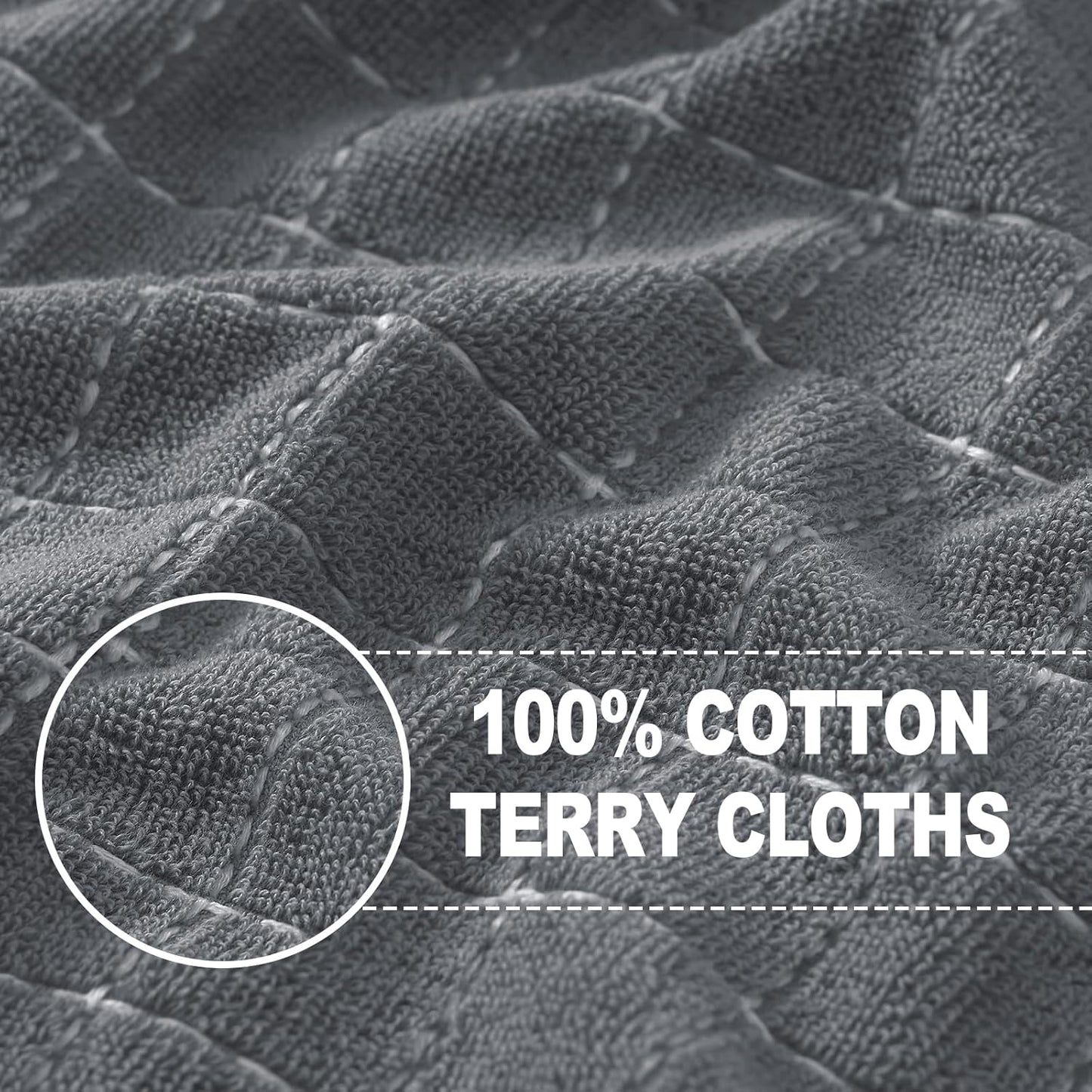 Homaxy 100% Cotton Terry Kitchen Towels(Grey, 13 x 28 inches), Checkered Designed, Soft and Super Absorbent Dish Towels, 6 Pack