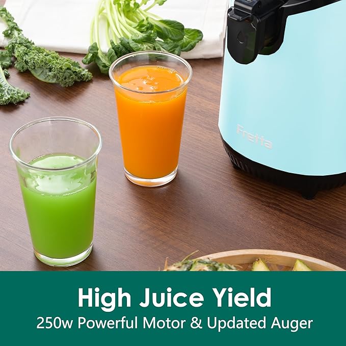 Cold Press Juicer Machines, Slow Masticating Juicer with 5.3" Extra Large Feed Chute Fit Whole Fruits & Vegetables, Self Feeding Effortless for Batch Juicing, BPA Free 250W (Blue, 1.8L)