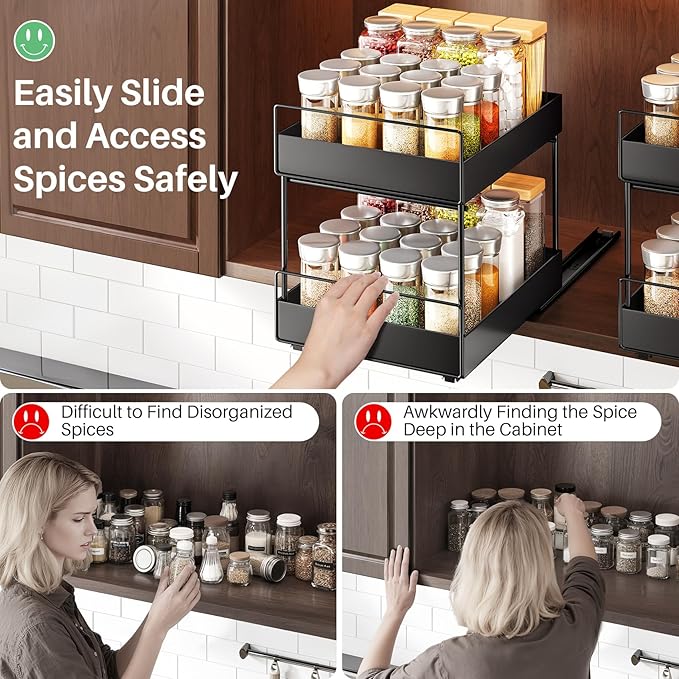 Pull Out Spice Rack Organizer for Large Upper Cabinet, Easy to Install, Drill-Free, Cabinet Requires- Clearance Height > 12 inch, Width>9 inch, Depth> 11 inch - (1 Pack)