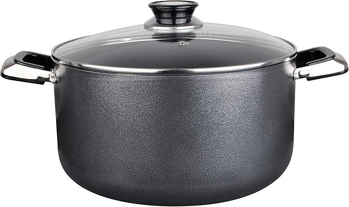 Alpine Cuisine 22 Quart Non-stick Stock Pot with Tempered Glass Lid and Carrying Handles, Multi-Purpose Cookware Aluminum Dutch Oven for Braising, Boiling, Stewing