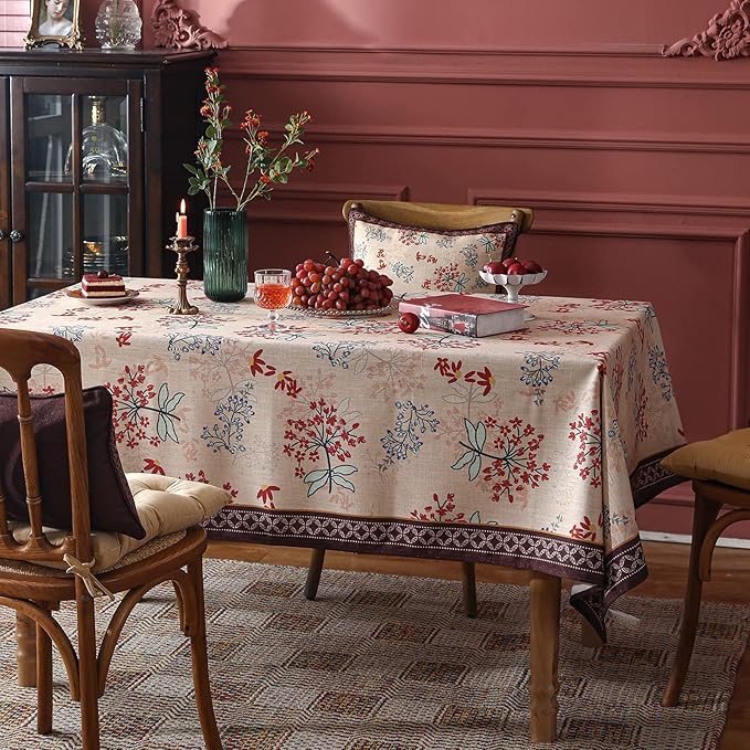 patdrea French Linen Table Cloth Soft Breathable Tabletop Cover Decorative Kitchen Dining Tablecloth for Rectangular Tables for Parties,Holiday,Christmas,63"x 87"