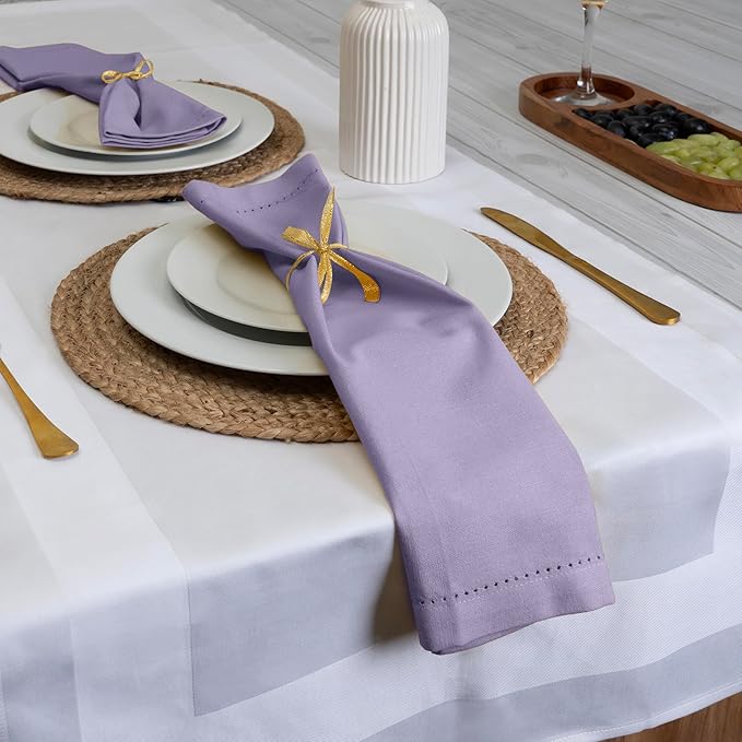 Blue Needles Set of 6 Hemstitch Linen Napkins 100% Cotton Lavender Cloth Dinner Napkins 18x18 inches, Soft, Reusable, Absorbent, Washable, Ideal for Fall Thanksgiving Events, Parties & Everyday Use