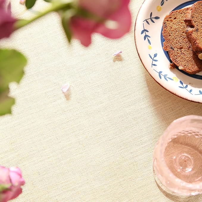 patdrea Designer Beige Tablecloth for Round Tables,Vintage Elegant French Linen with Trees and Kid Pattern Table Cloth,Farmhouse Table Cover Cloth Decor for Kitchen Dining Christmas,Diameter 67"