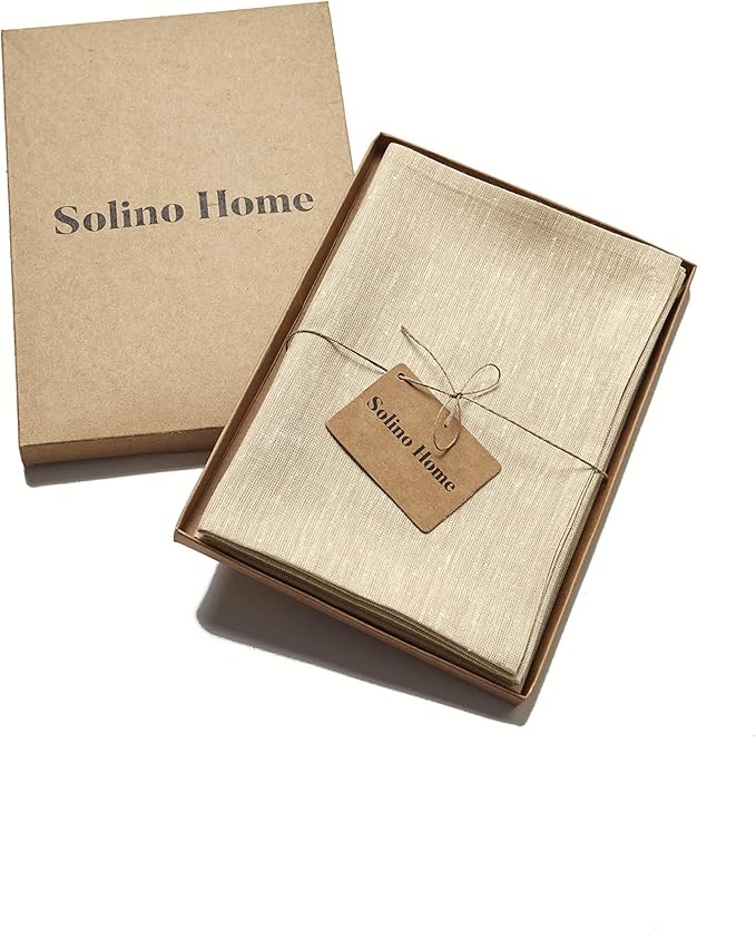 Solino Home Linen Cloth Napkins Set of 4-100% Pure Linen Champagne Beige Dinner Napkins 20 x 20 Inch for Fall, Autumn, Thanksgiving, Christmas, Holiday - Athena, Handcrafted and Machine Washable