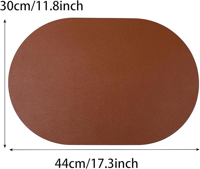 Waterproof Placemats Set of 6 Oval,Reversible Faux Leather Placemat Heat Resistant,Anti Slip Washable Table Placemats for Dining Table,Modern Table Protectors(Brown and Grey)