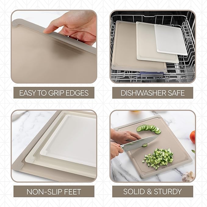 COOK WITH COLOR Extra Large Cutting Board Set, Jumbo-Sized Boards with Rubber Border for Enhanced Cooking Experience, 3-Piece, Brown