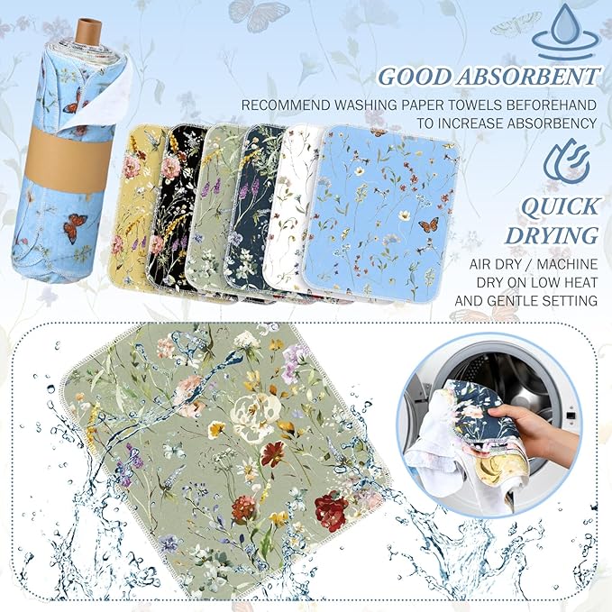 36 Pack Reusable Cleaning Cloths Washable Cotton Kitchen Dish Towels for Home Christmas Party Supplies Bulk, 9.84x11.81in (Rich Flowers)