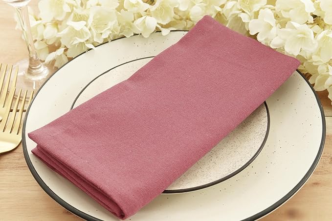 PurpleEssences Set of 12 Cloth Dinner Napkins 100% Cotton 18x18 Inch - Soft Durable Washable - Ideal for Farmhouse Party Fall Thanksgiving - Perfect Everyday Use Table Linen - Dusky Rose