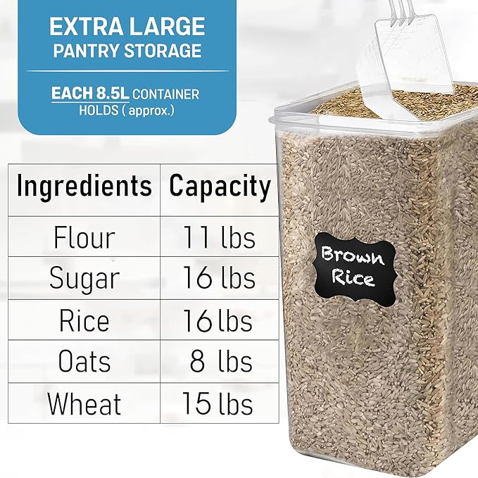 Flour Storage Container 2 PC [8.5L / 287 Oz] Extra Large Food Storage Containers with Lids - Airtight, Leak Proof, BPA-Free Plastic Flour Sugar Storage Containers - Bulk Storage for Kitchen & Pantry