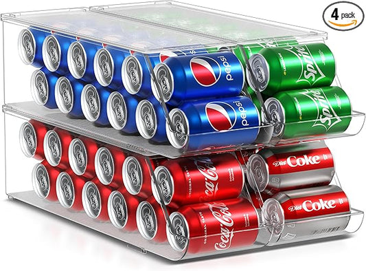 Sorbus Soda Can Organizer for Refrigerator – Stackable Can Dispenser with Lid for Fridge, Pantry, or Freezer – Holds 12 Cans Each, BPA-Free Clear Drink Organizer (4-Pack)