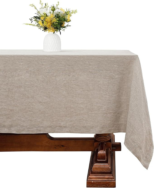 Linen World Linen Tablecloth, 100% French Linen Natural Tablecloth 90" x 90" Inch, Washable Square Tablecloth for Dining, Outdoor, Weddings and Restaurants, Decorative Valentine Easter