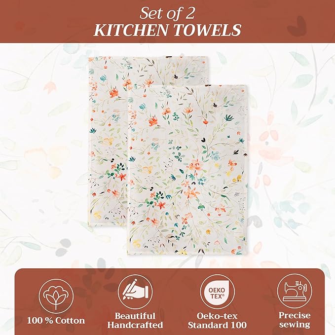 Maison d' Hermine Kitchen Towels Set of 2 100% Cotton 27.50" x 20" Reusable Cloth Tea Dish Towels Absorbent with Hanging Loop for Kitchen, Home, Dining, Cocktail Parties Spring/Summer (Colmar)