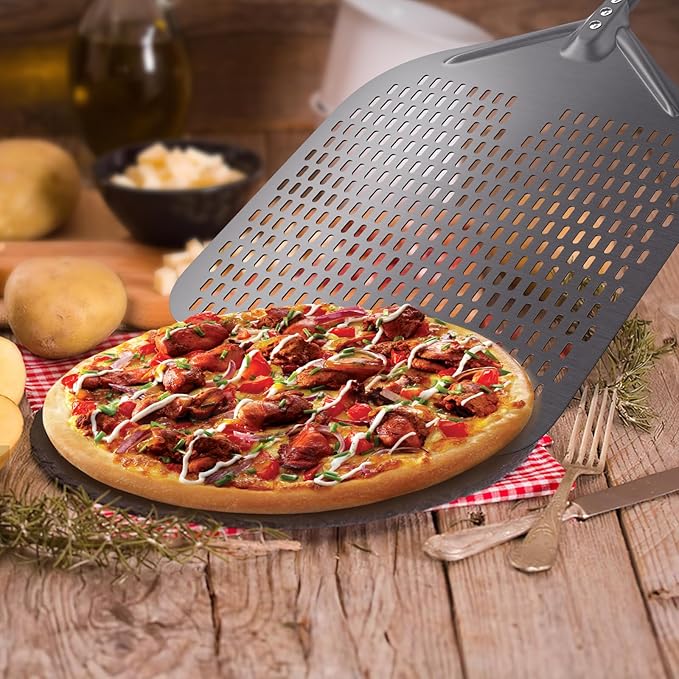 Perforated Pizza Peel, 16" Aluminium Pizza Paddle, Large Pizza peel for Baking Homemade Pizza Bread