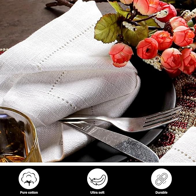 Cloth Dinner Napkins Set of 6 – 100% Cotton White Dinner Napkins 16x16 – Reusable for Easter, Christmas, Weddings, Baby Shower, Parties